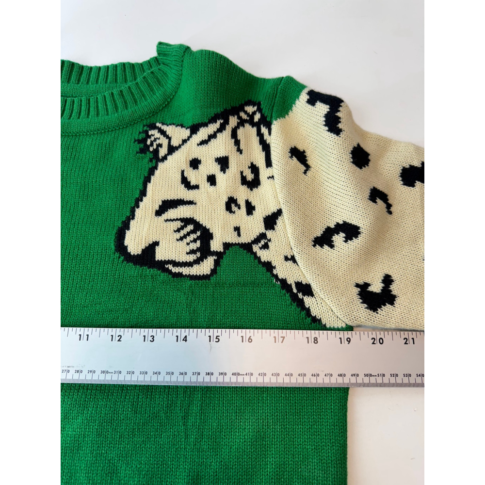 Angashion Womens Medium Green Animal Leopard Print Crew Neck Pullover Sweater - Picture 11 of 14